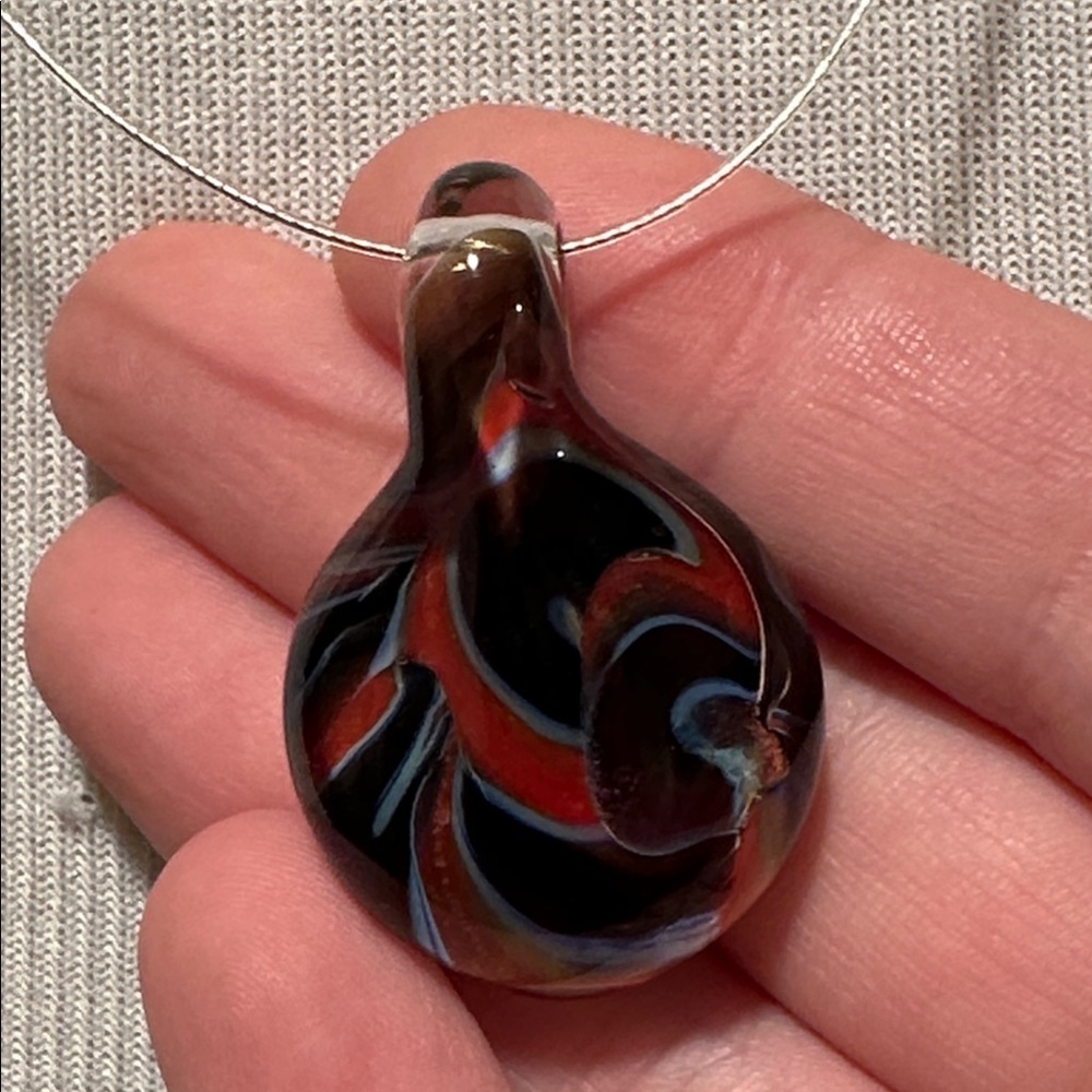 Blue and red Swirl Glass large Pendant Necklace